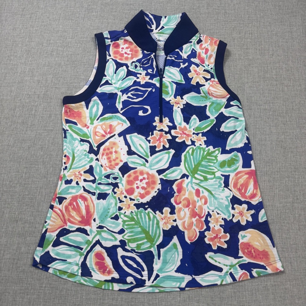 IBKUL 1/4 Zip Sleeveless Floral Golf Polo Womens Small Multicolor Stretch Jersey - Picture 4 of 10